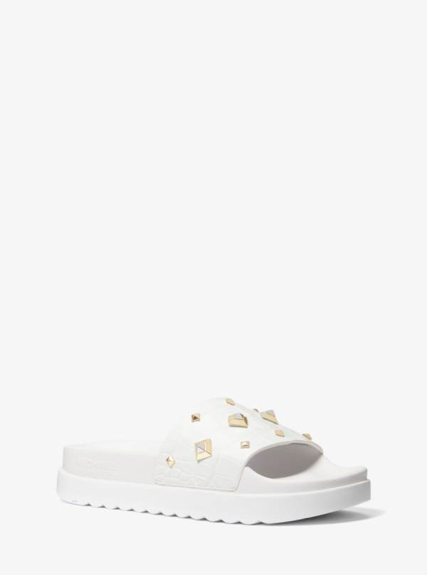 Damske Slapky Michael Kors Tyra Studded Crocodile Embossed Biele - Topanky Michael Kors Lacne | PBALF-6148